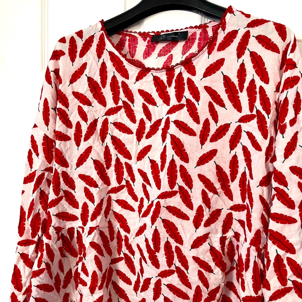 Lightweight, printed peplum blouse